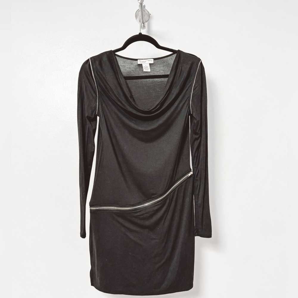 Nordstrom‎ Topin Zipper Detail Cowl Neck Fall Chic Long Sleeve Midi Dress